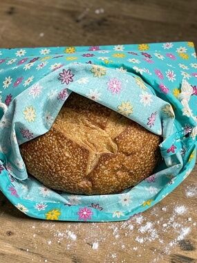 Teal Floral Cotton Bread Bag | Reusable Sourdough Storage Bag | Eco-Friendly Bag